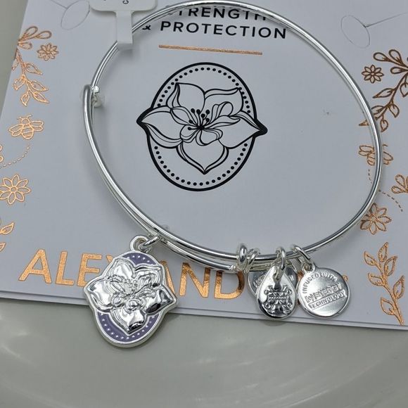 Alex Ani Shiny Silver Purple Wildflower Bracelet - Picture 5 of 9